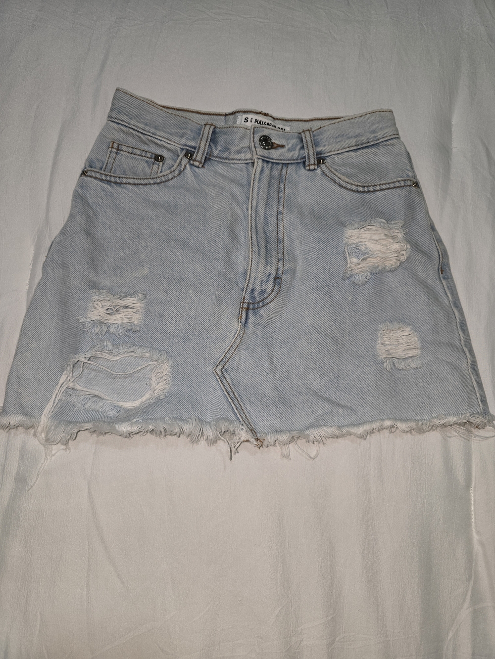 Pull&Bear Light Blue Distressed Denim Mini Skirt